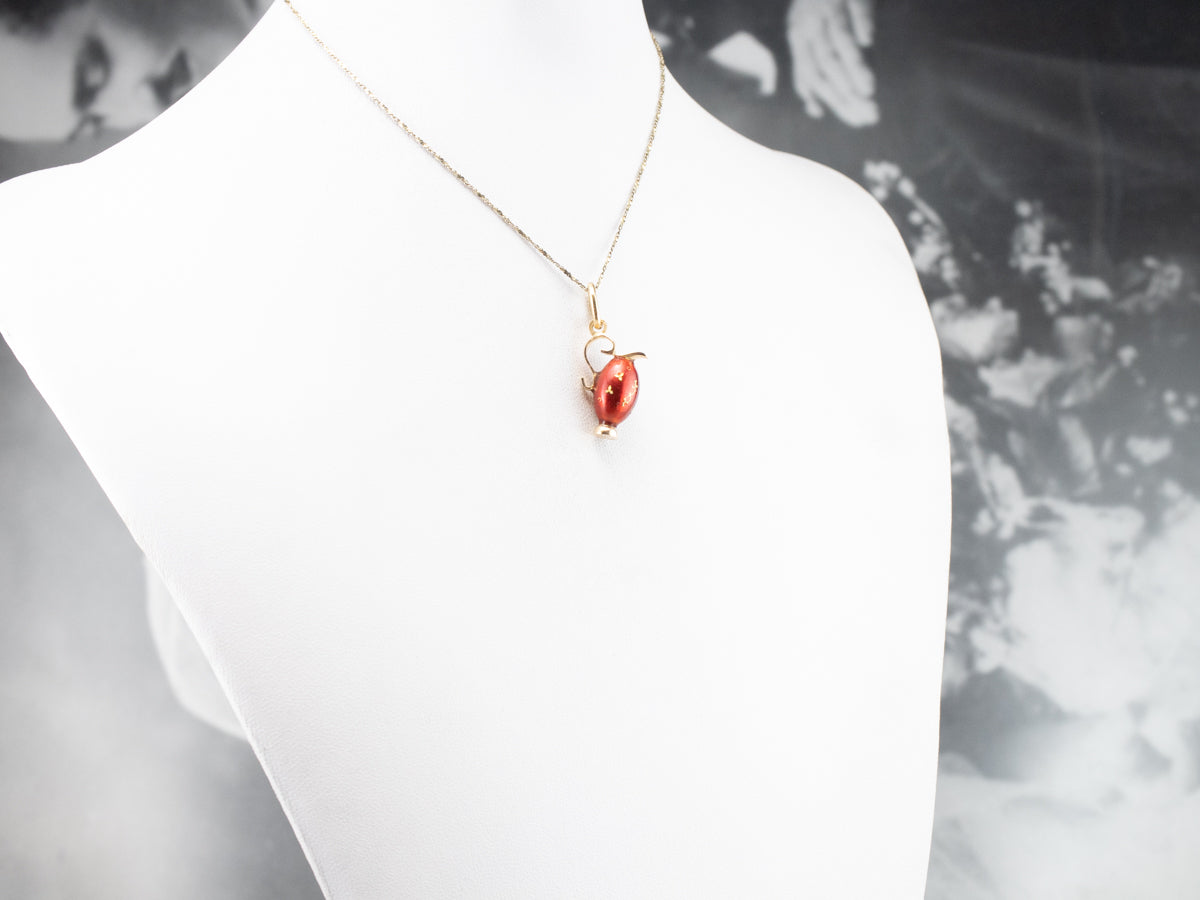 Ornate Red Enamel and Gold Vase Charm