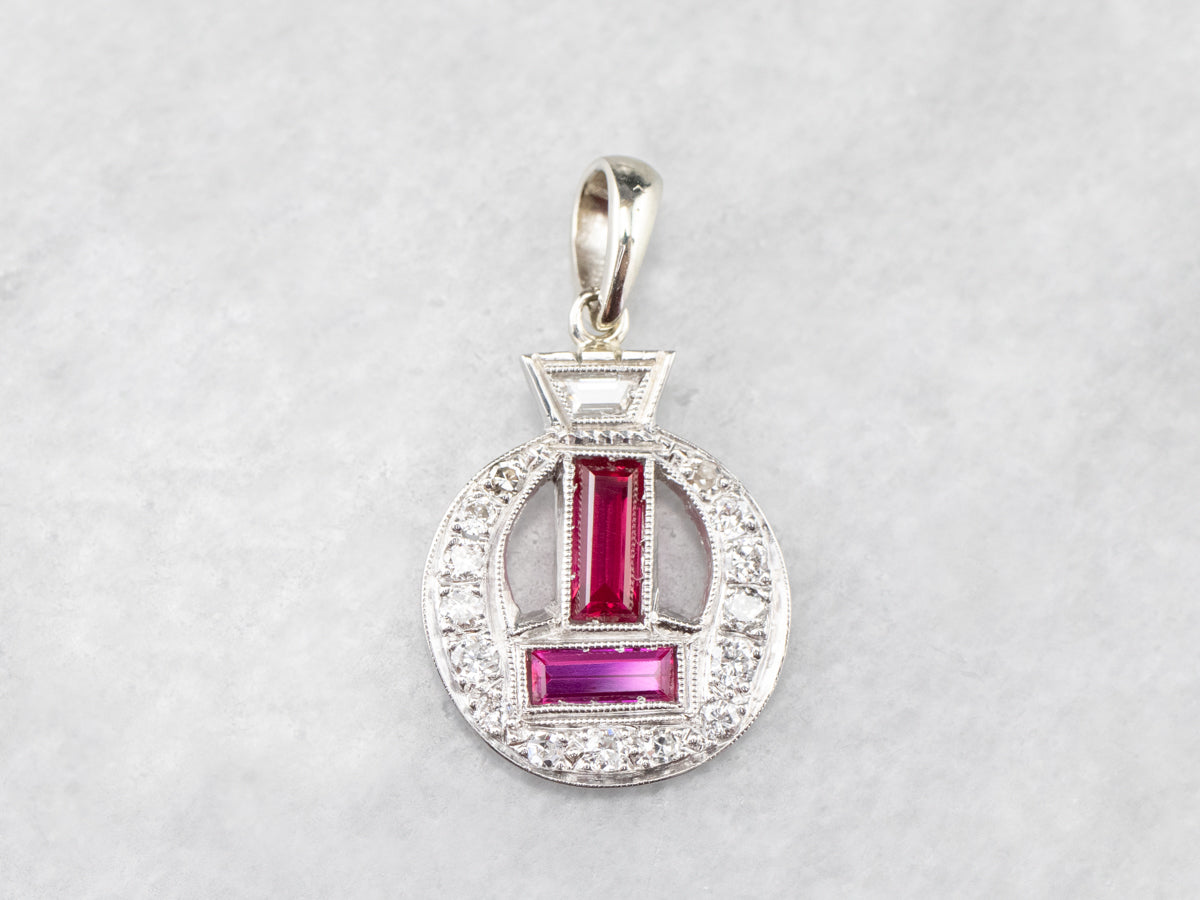 Art Deco Synthetic Ruby and Diamond Pendant