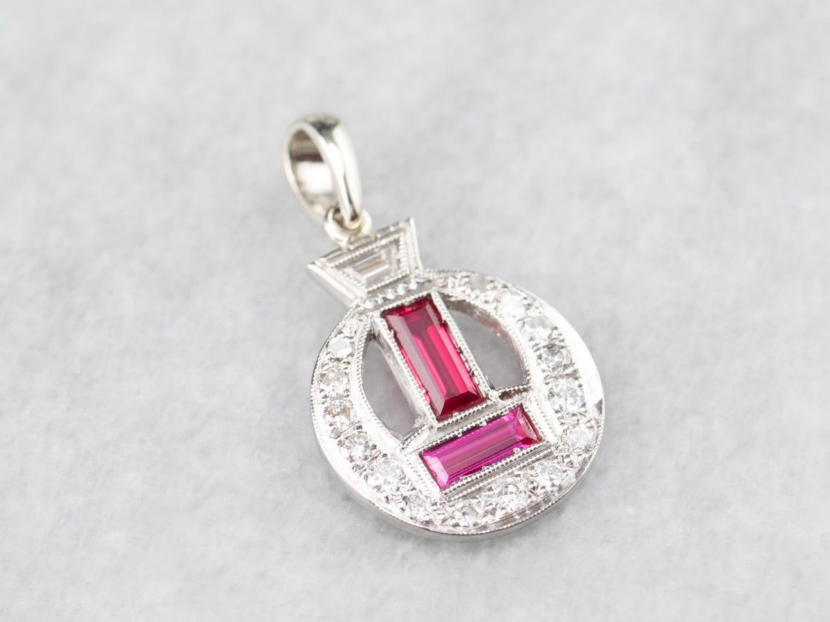 Art Deco Synthetic Ruby and Diamond Pendant