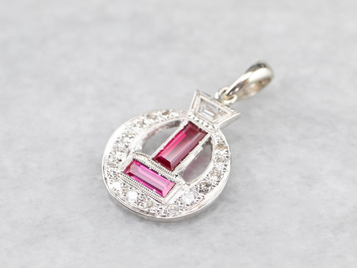 Art Deco Synthetic Ruby and Diamond Pendant