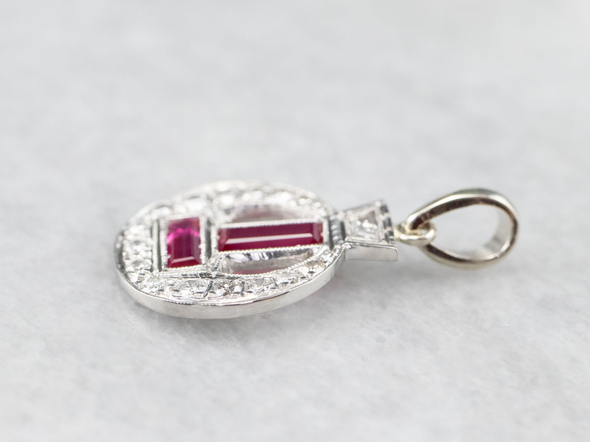 Art Deco Synthetic Ruby and Diamond Pendant
