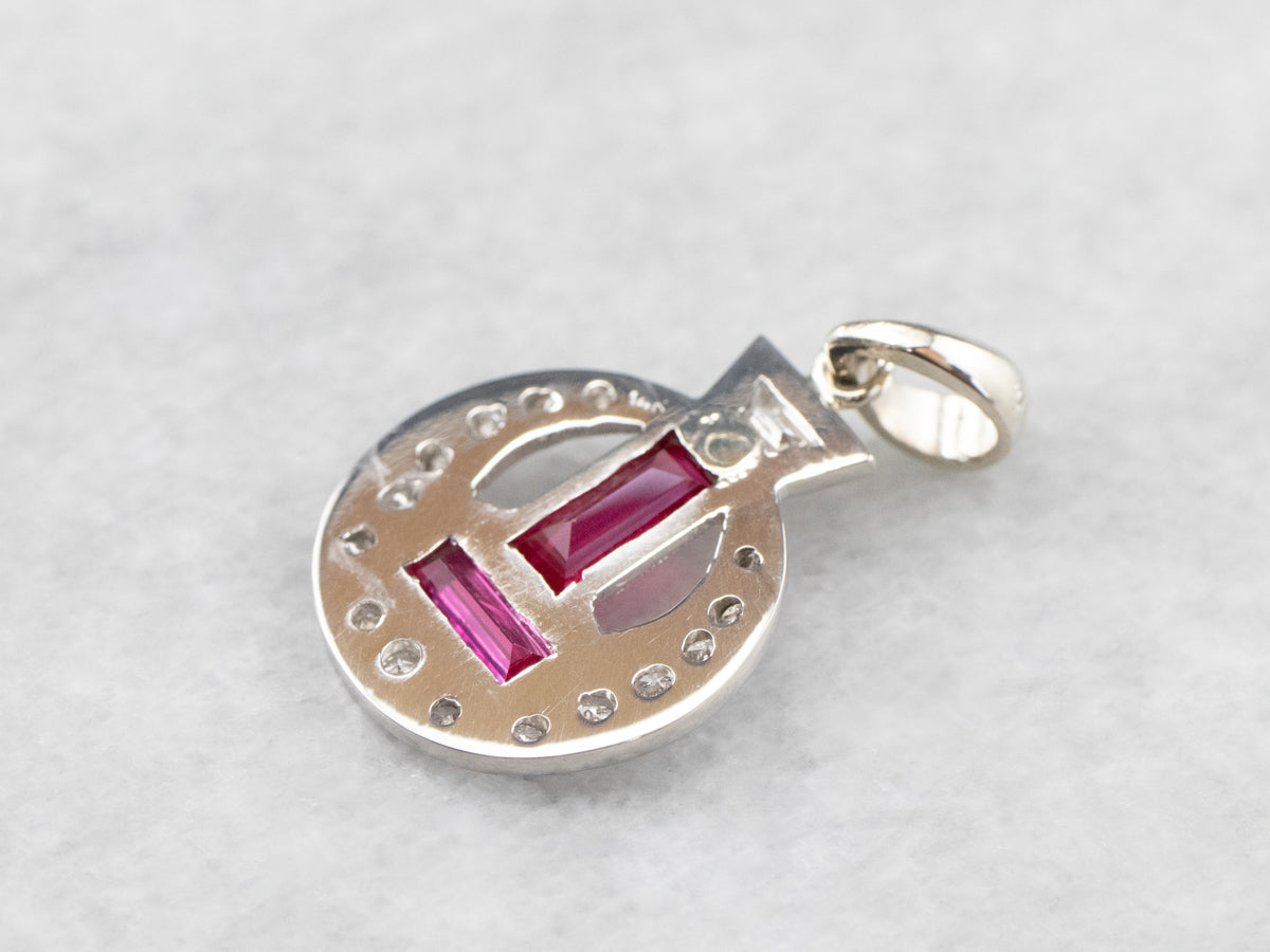 Art Deco Synthetic Ruby and Diamond Pendant