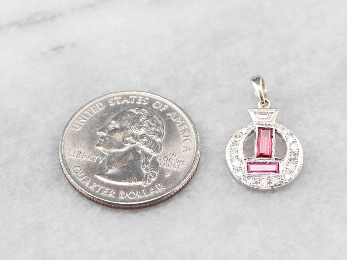 Art Deco Synthetic Ruby and Diamond Pendant