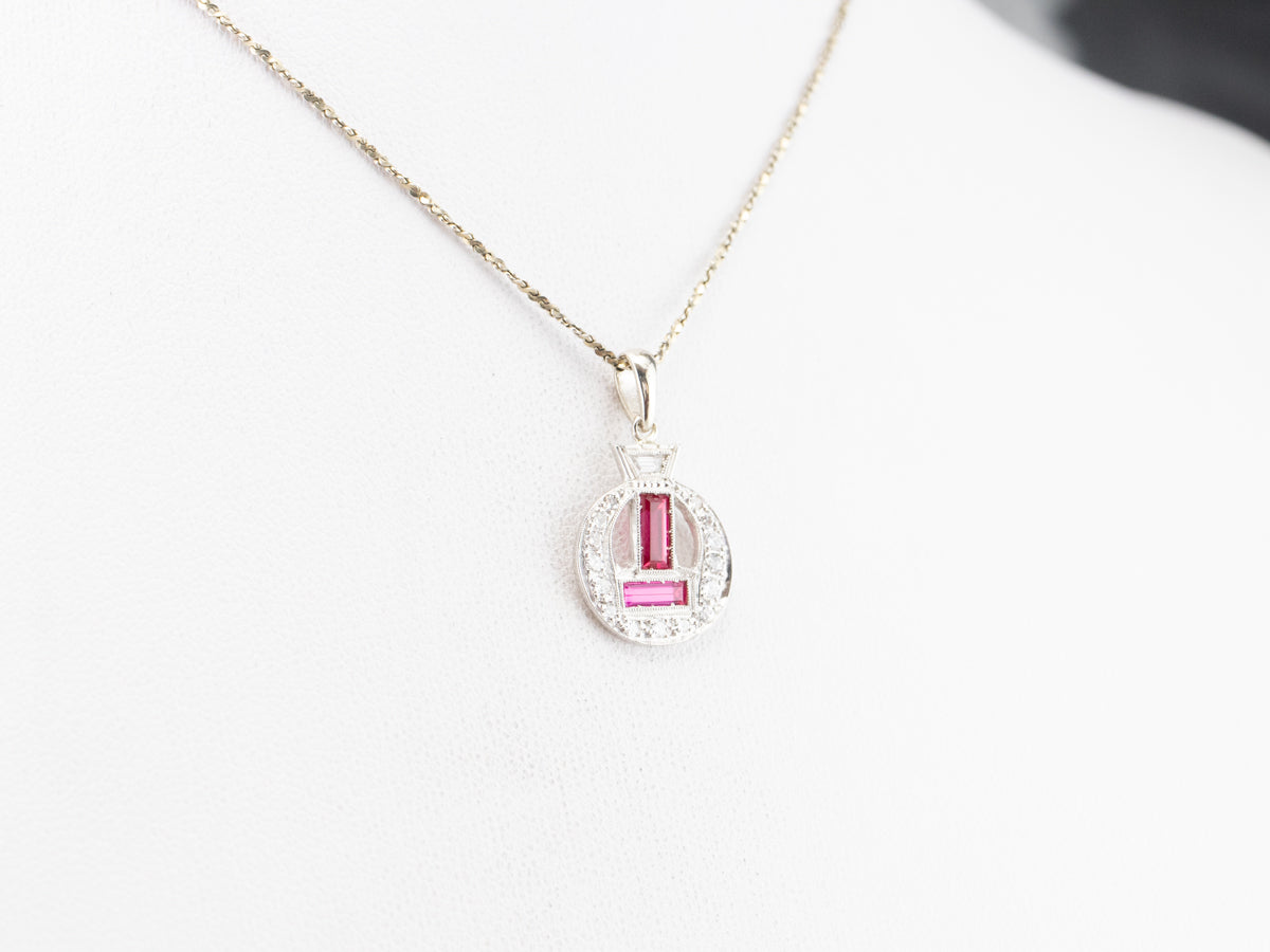 Art Deco Synthetic Ruby and Diamond Pendant