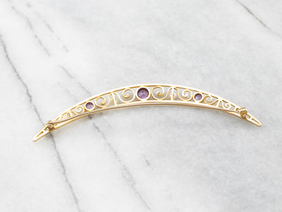 Amethyst and Pearl Crescent Moon Brooch