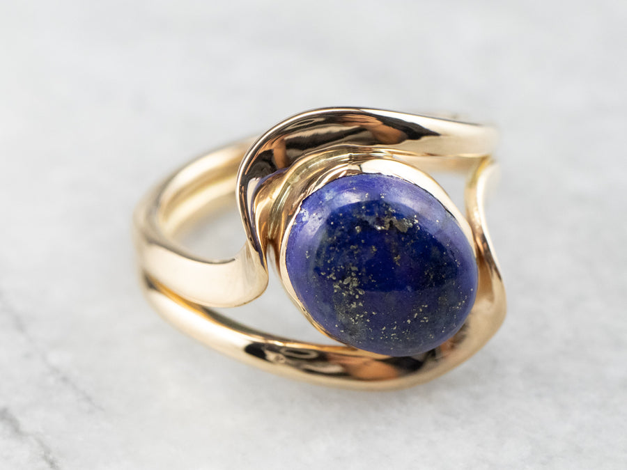 Modernist Gold Lapis Ring