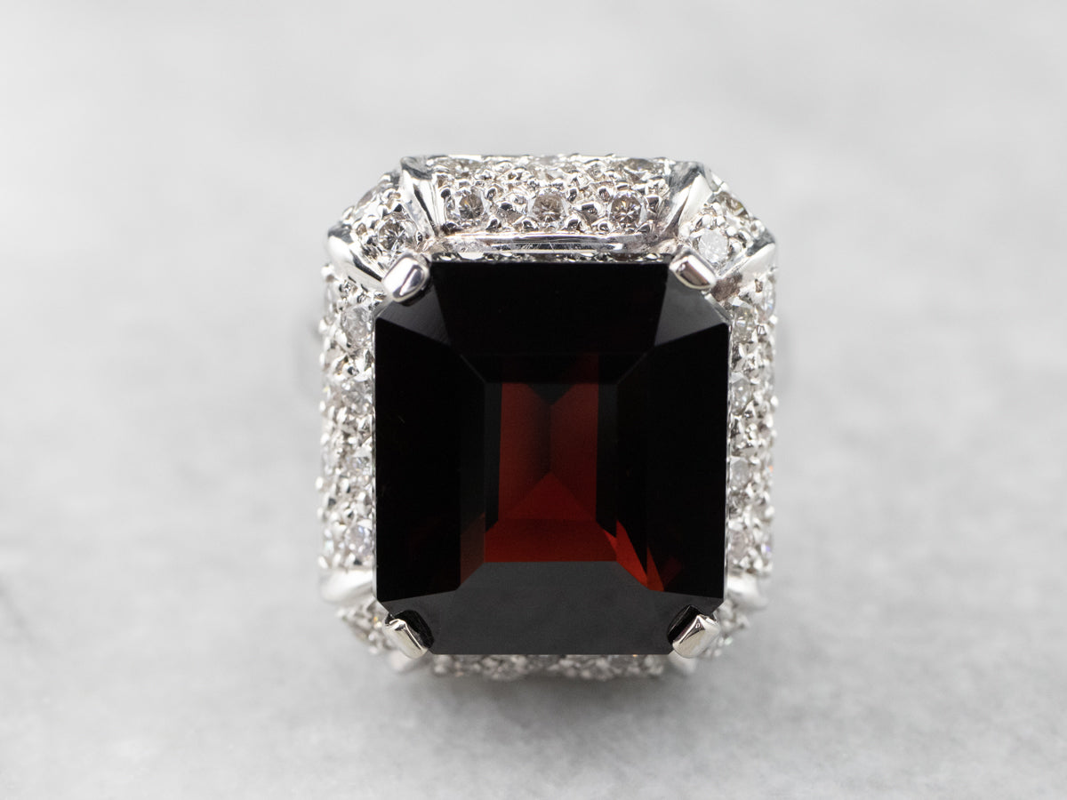 Pyrope Garnet and Diamond Halo Cocktail Ring