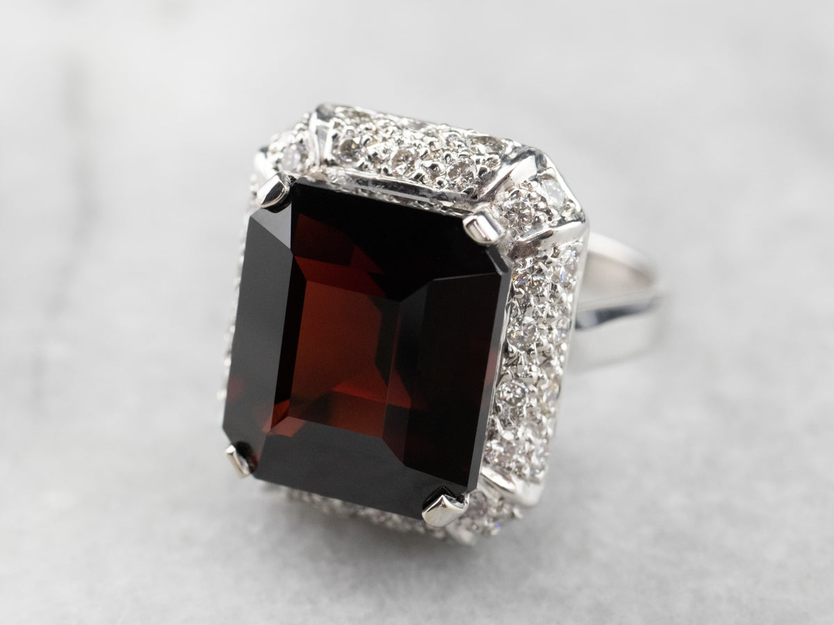 Pyrope Garnet and Diamond Halo Cocktail Ring