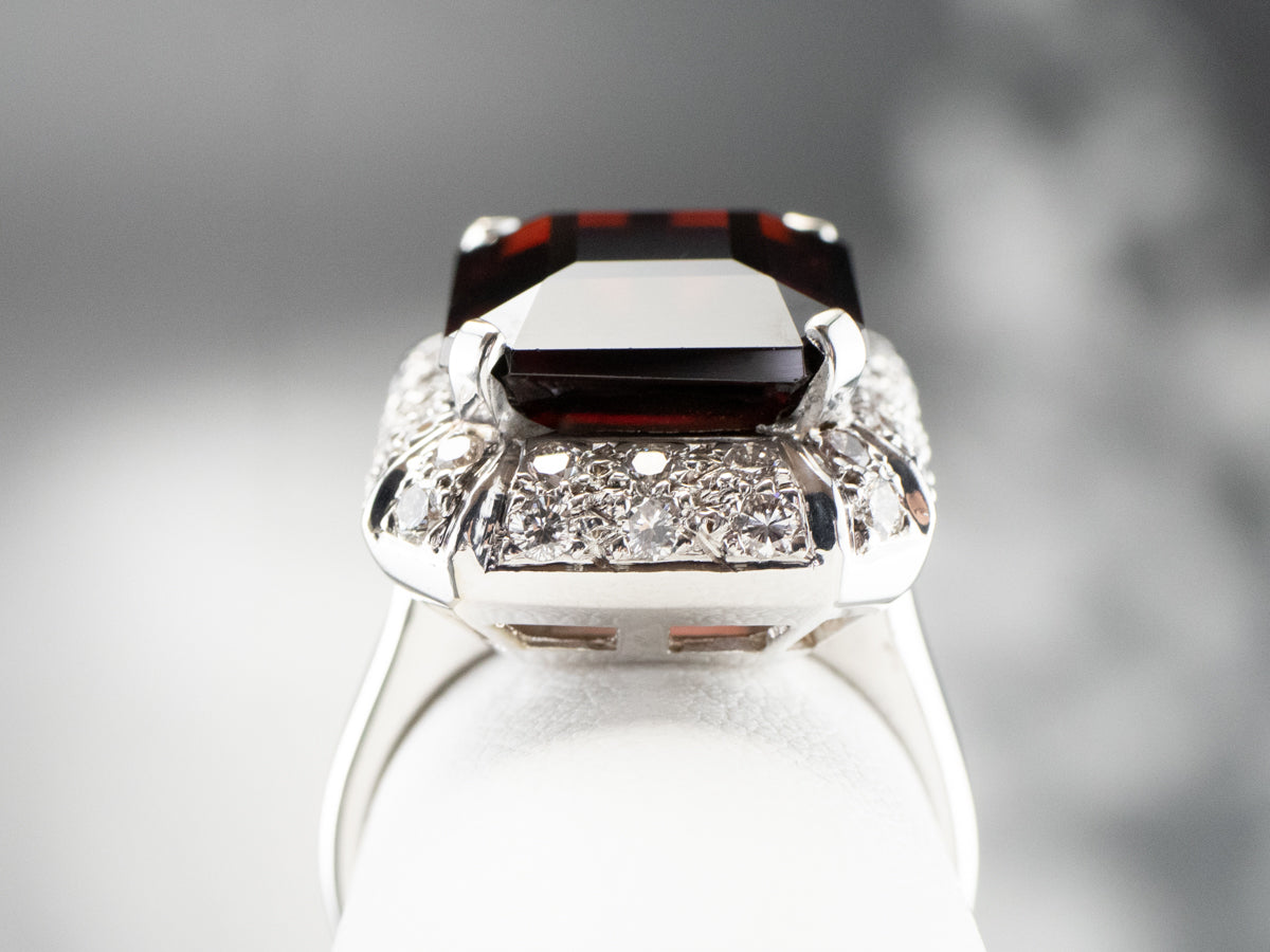 Pyrope Garnet and Diamond Halo Cocktail Ring