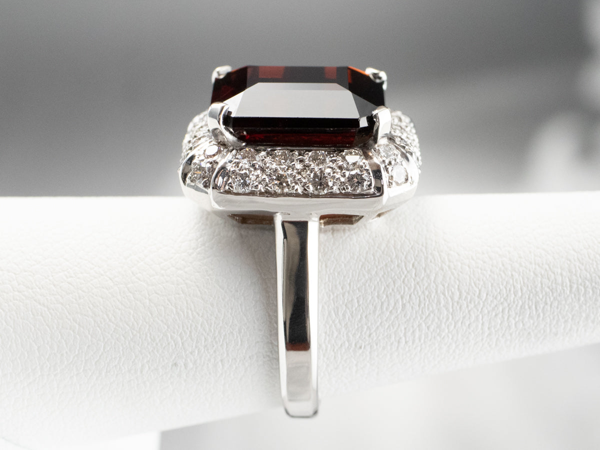 Pyrope Garnet and Diamond Halo Cocktail Ring