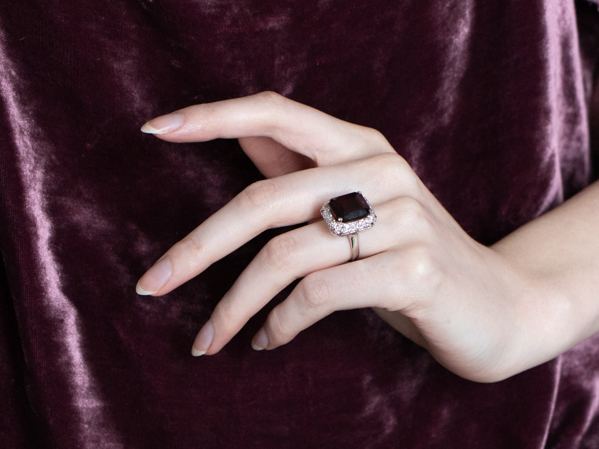 Pyrope Garnet and Diamond Halo Cocktail Ring