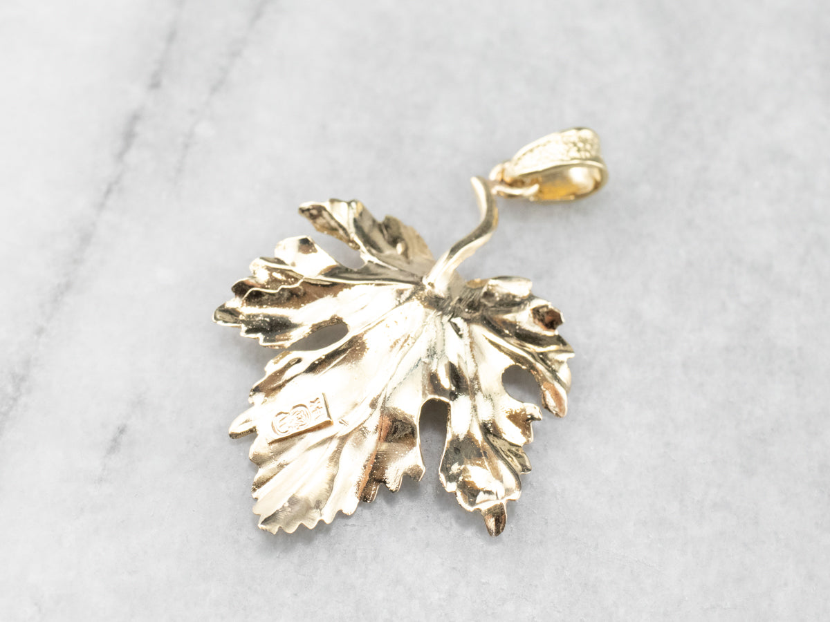 Yellow Gold Ruby Grape Leaf Pendant