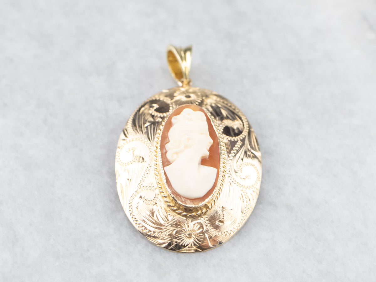 Gold Mid Century Cameo Pendant
