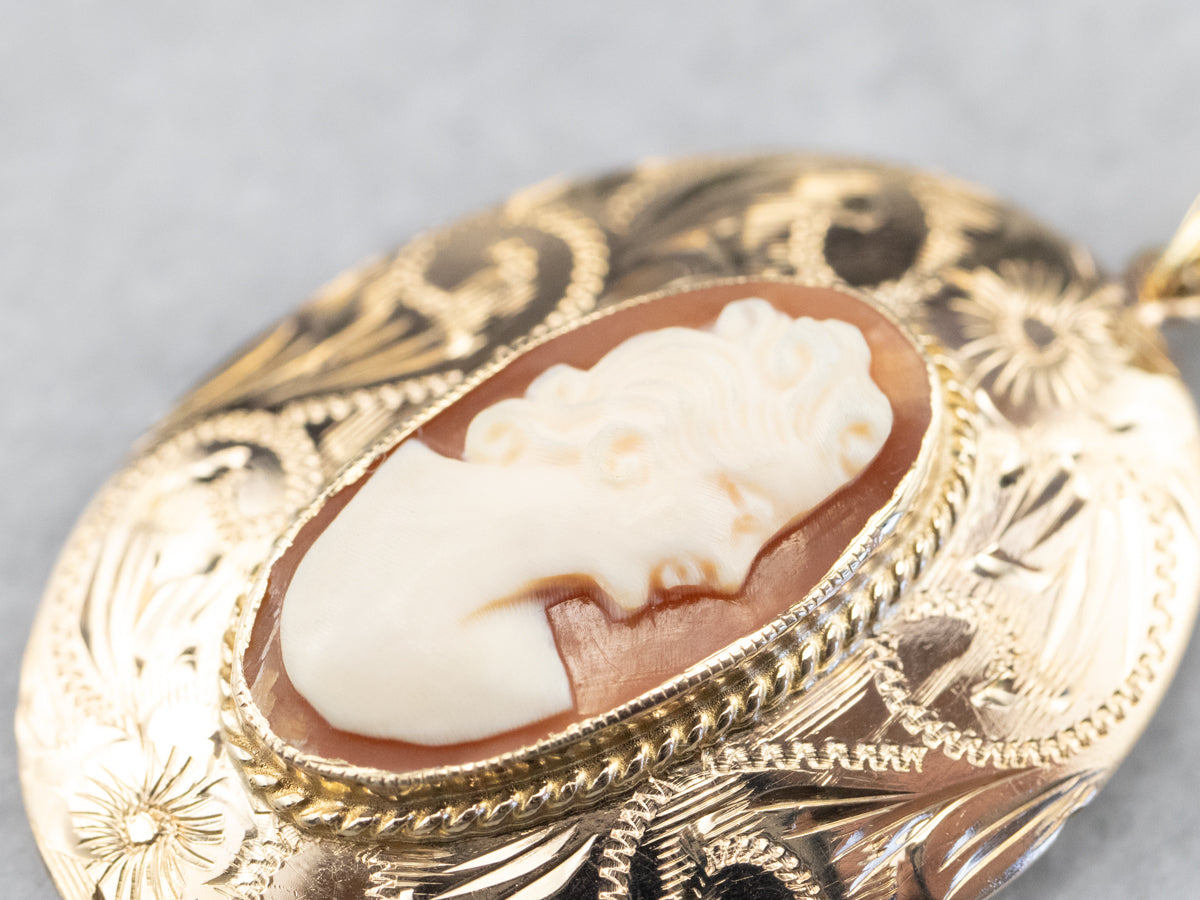 Gold Mid Century Cameo Pendant