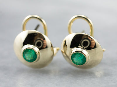 Bezel Set Emerald Gold Stud Earrings