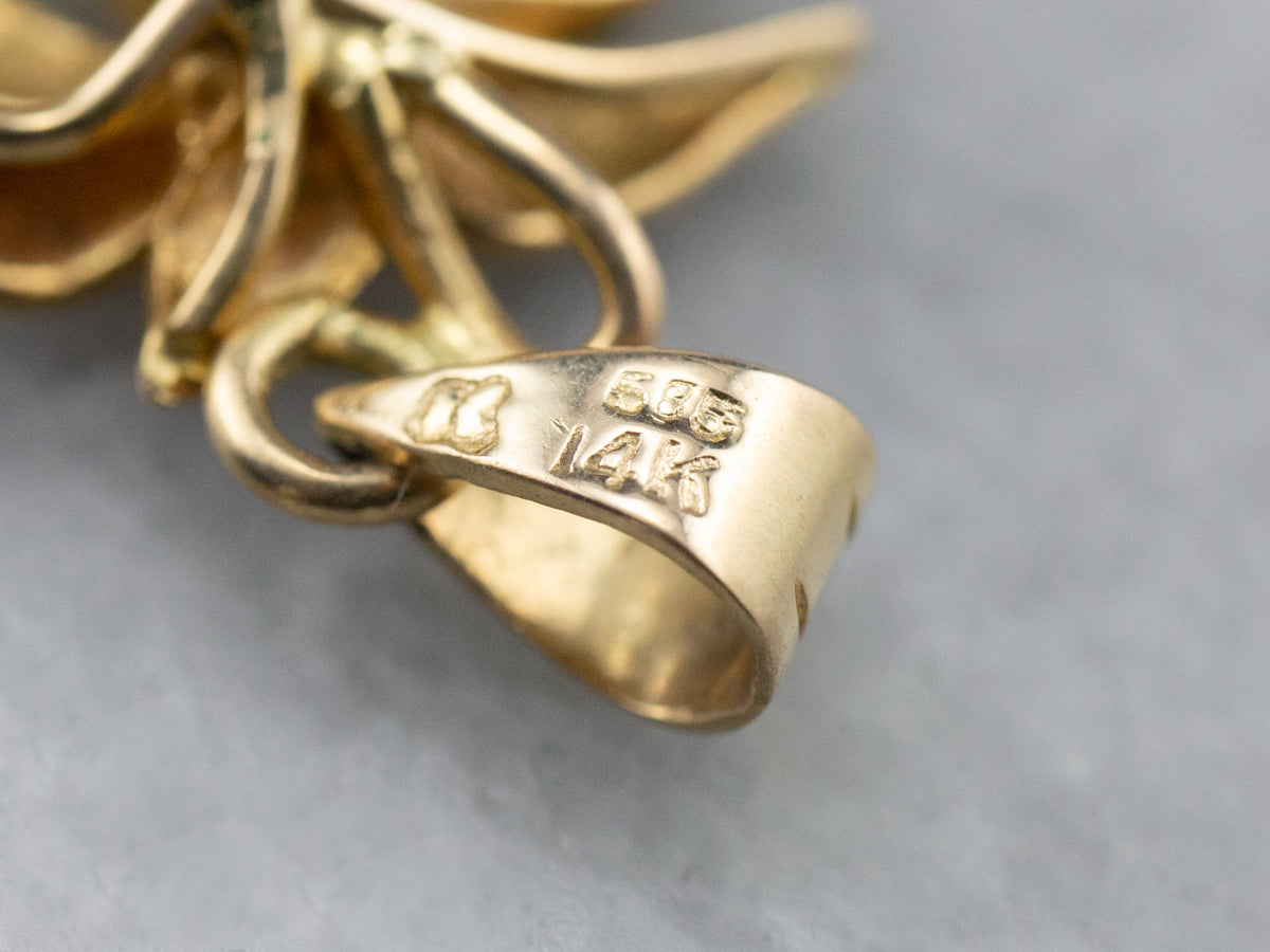 Floral Carved Jade and Gold Pendant