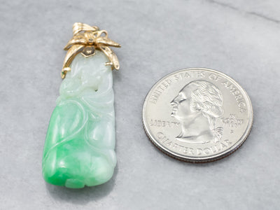Floral Carved Jade and Gold Pendant