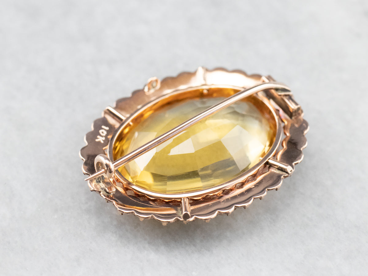 Victorian Citrine Seed Pearl Rose Gold Brooch