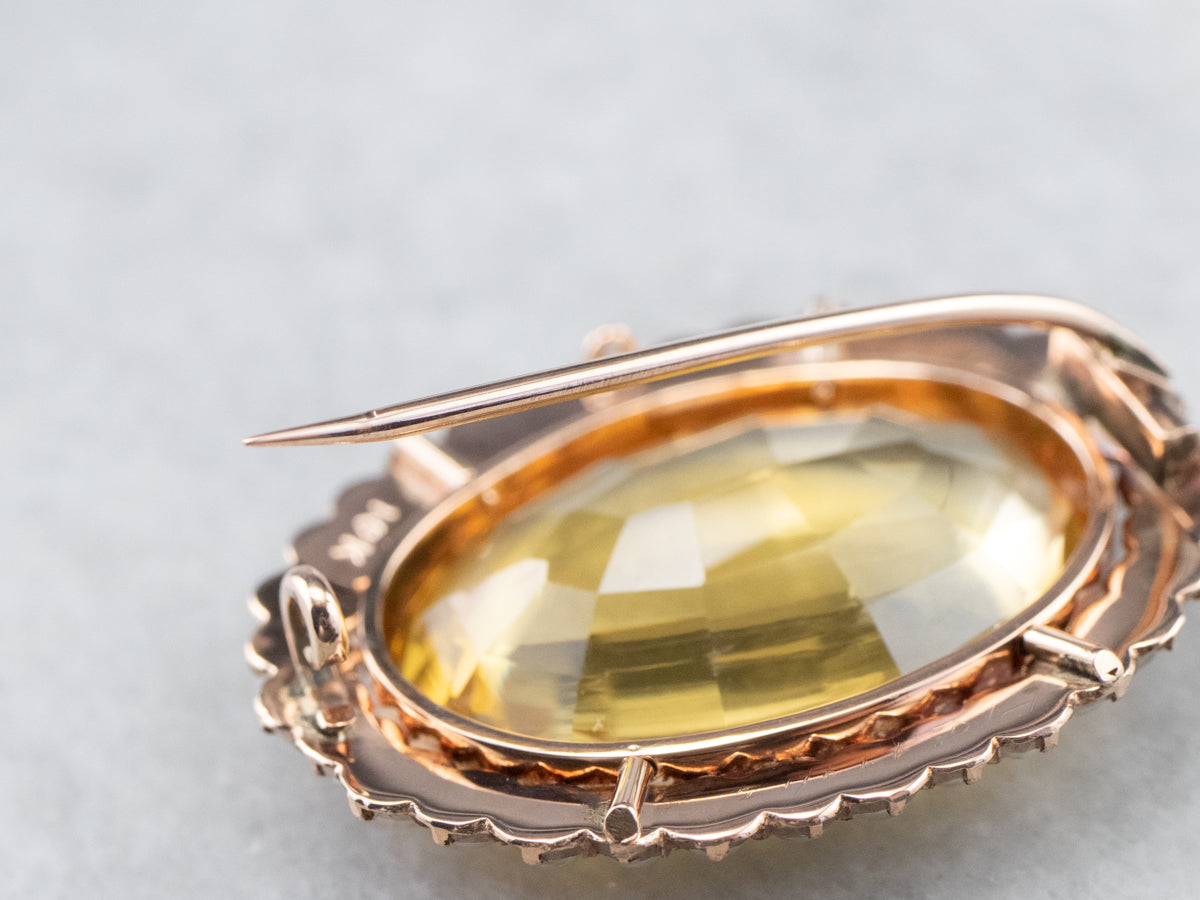 Victorian Citrine Seed Pearl Rose Gold Brooch