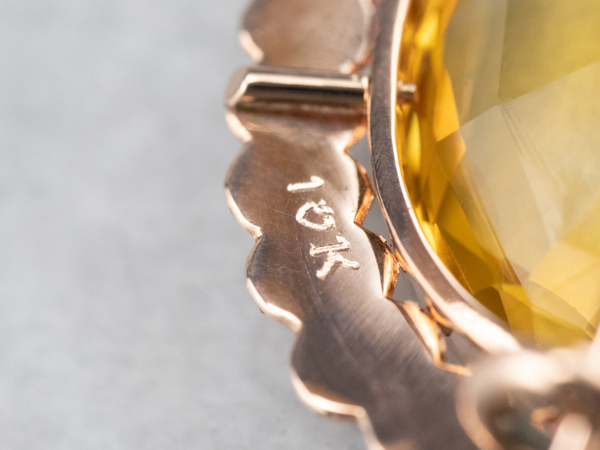 Victorian Citrine Seed Pearl Rose Gold Brooch