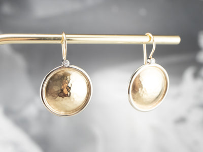 Hammered Gold and Diamond Drop Earrings