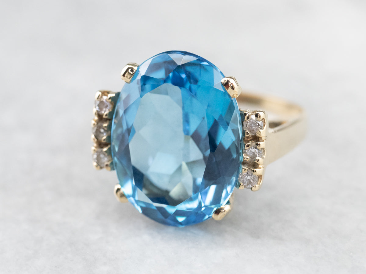 Swiss Blue Topaz and Diamond Ring