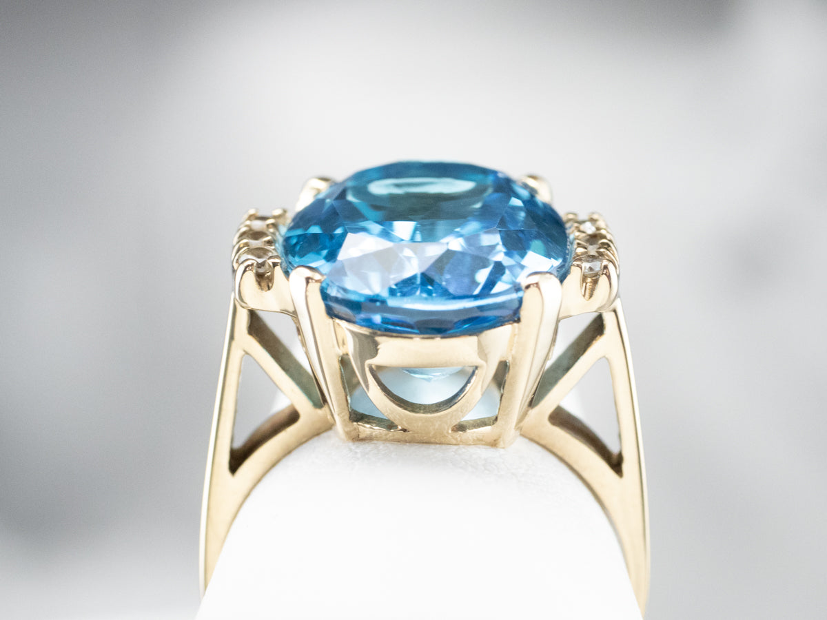 Swiss Blue Topaz and Diamond Ring