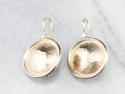 Hammered Gold and Diamond Drop Earrings