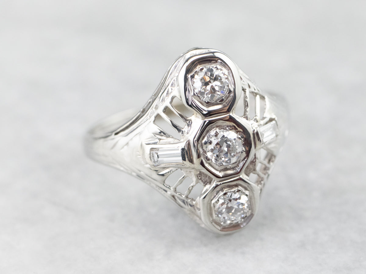 Art Deco Diamond White Gold Dinner Ring