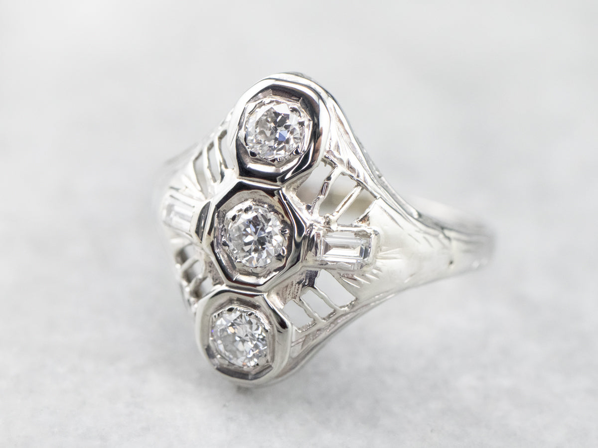 Art Deco Diamond White Gold Dinner Ring