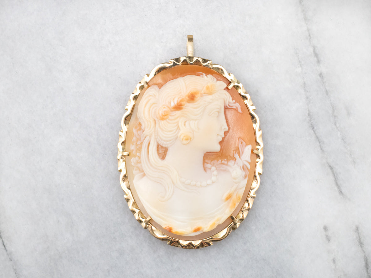 Large Gold Feminine Cameo Pendant