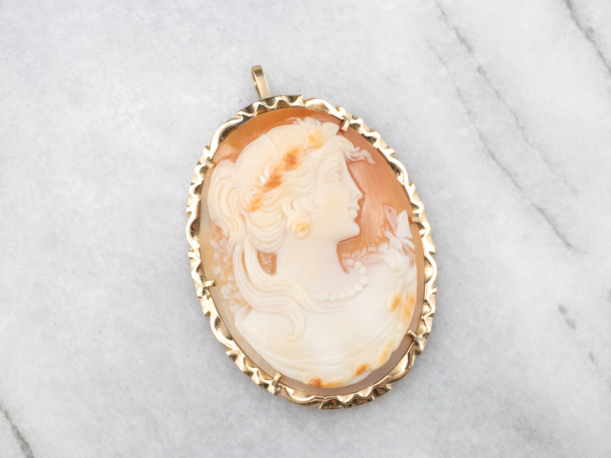 Large Gold Feminine Cameo Pendant