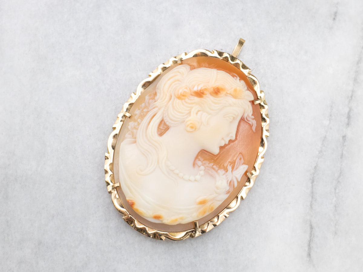 Large Gold Feminine Cameo Pendant