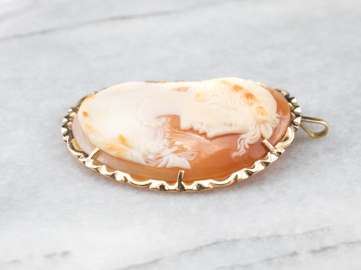 Large Gold Feminine Cameo Pendant
