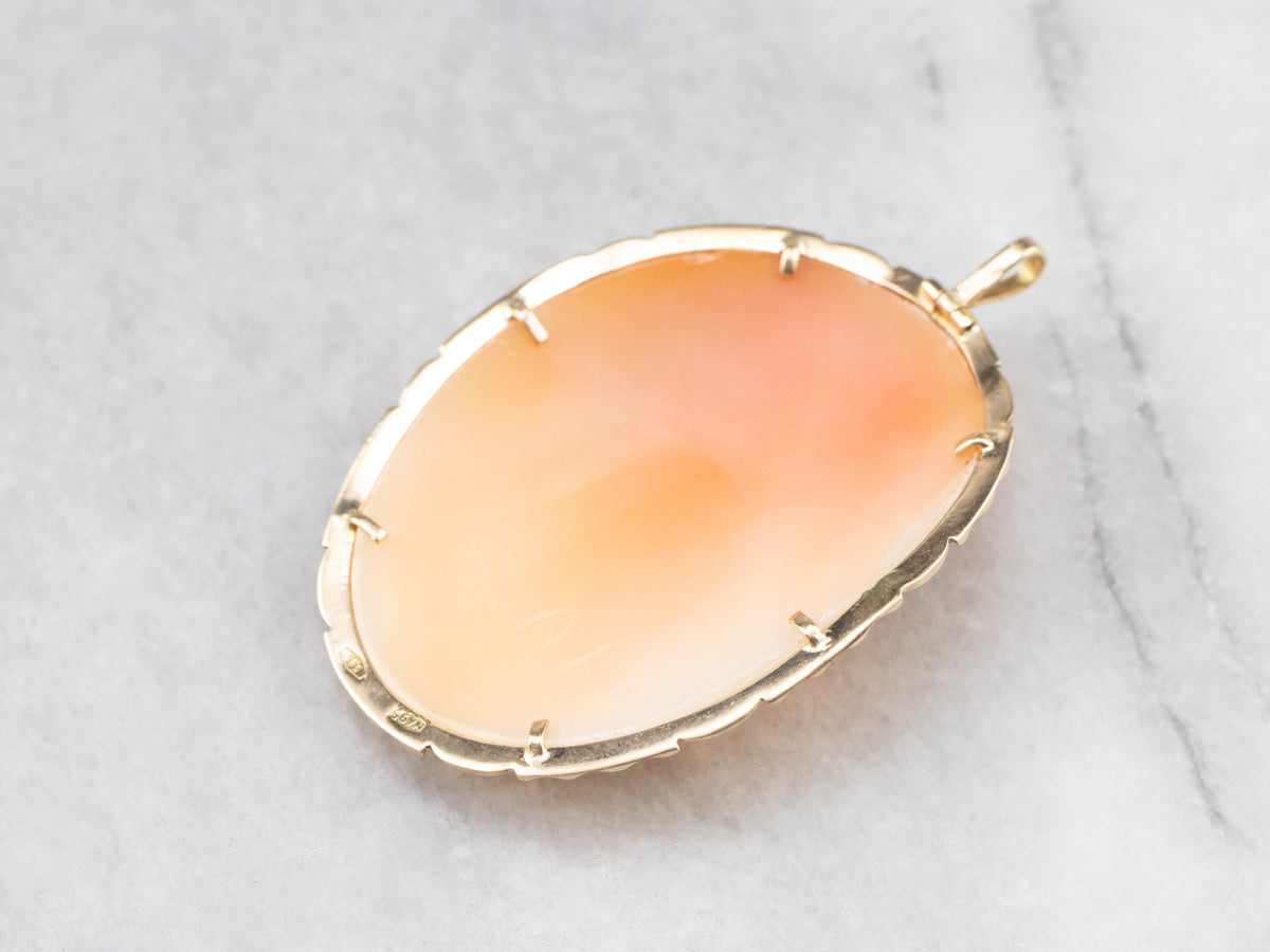 Large Gold Feminine Cameo Pendant