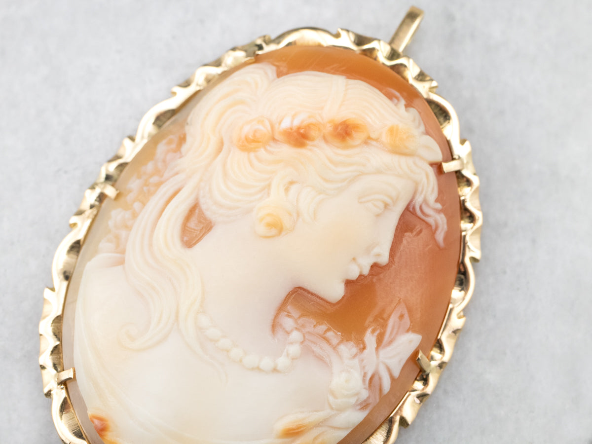 Large Gold Feminine Cameo Pendant