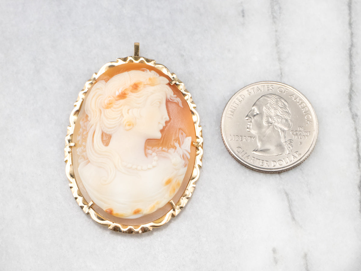 Large Gold Feminine Cameo Pendant