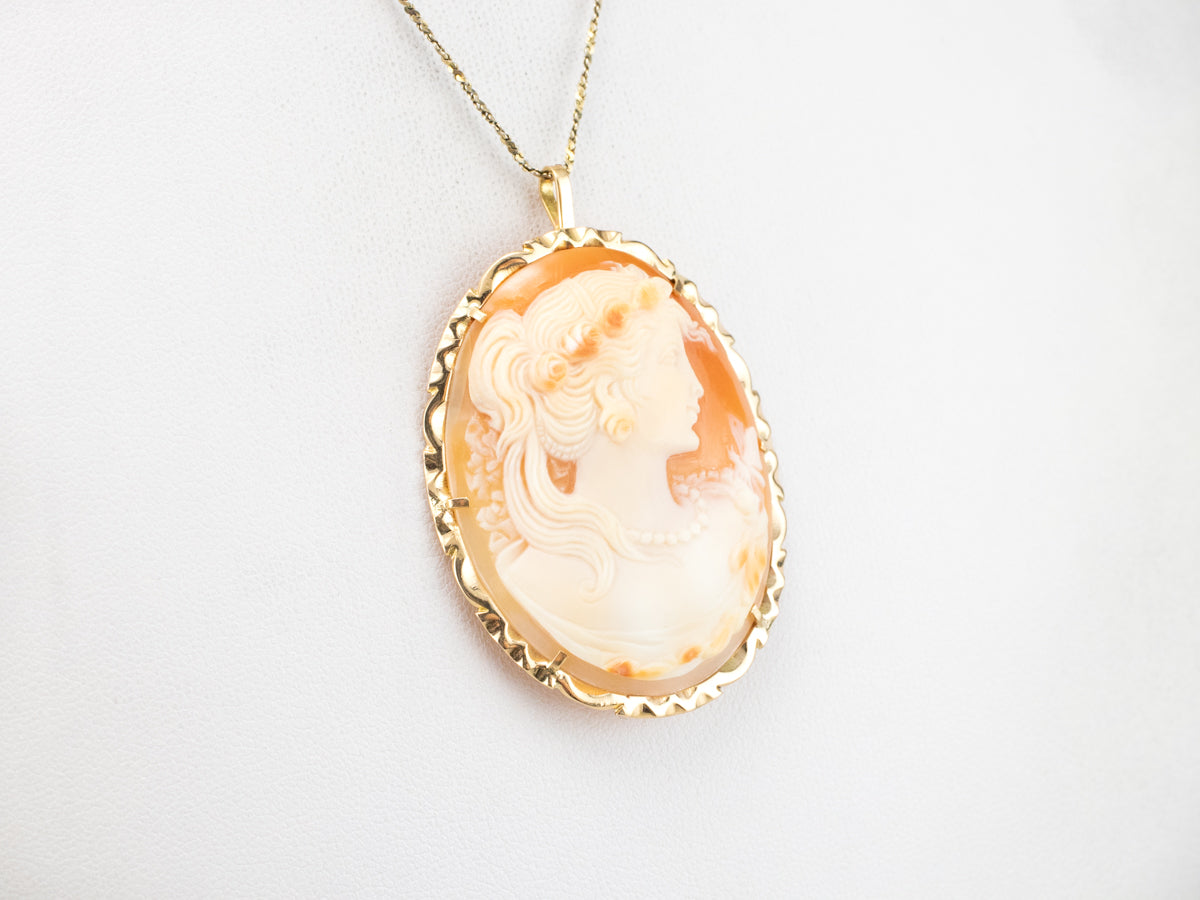 Large Gold Feminine Cameo Pendant