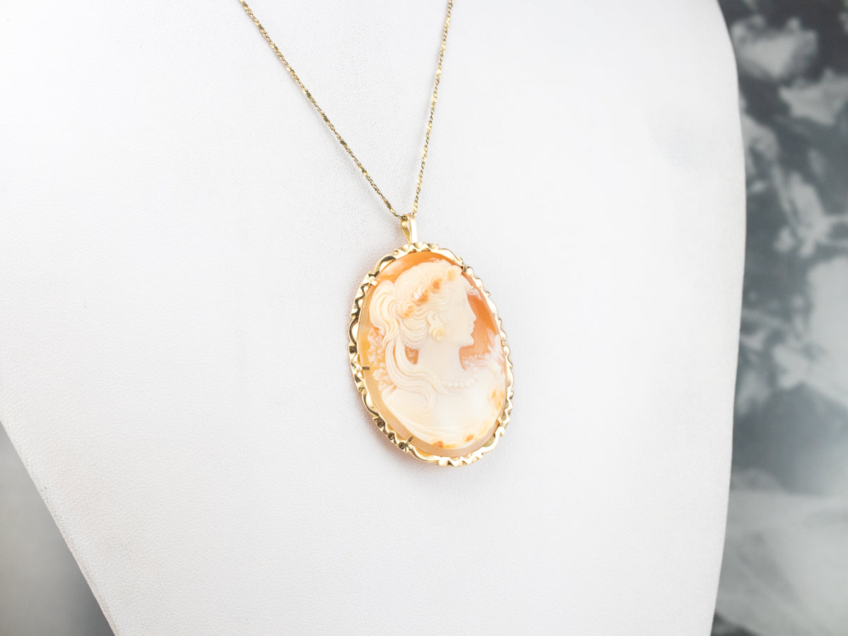 Large Gold Feminine Cameo Pendant
