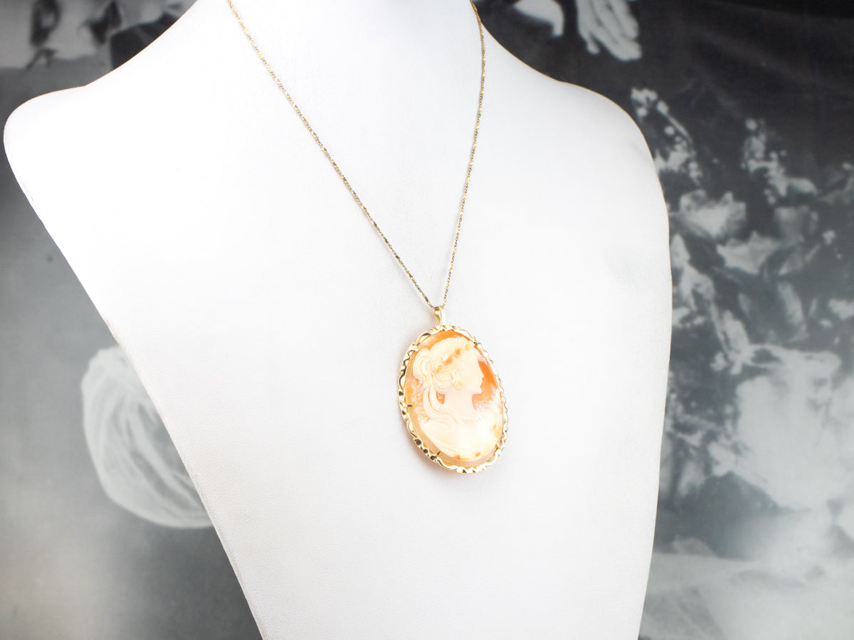 Large Gold Feminine Cameo Pendant
