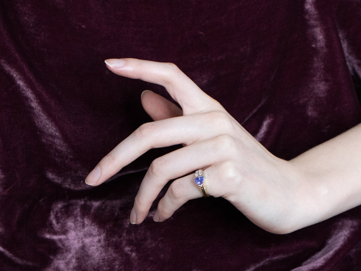 Asymmetrical Tanzanite Diamond Gold Ring