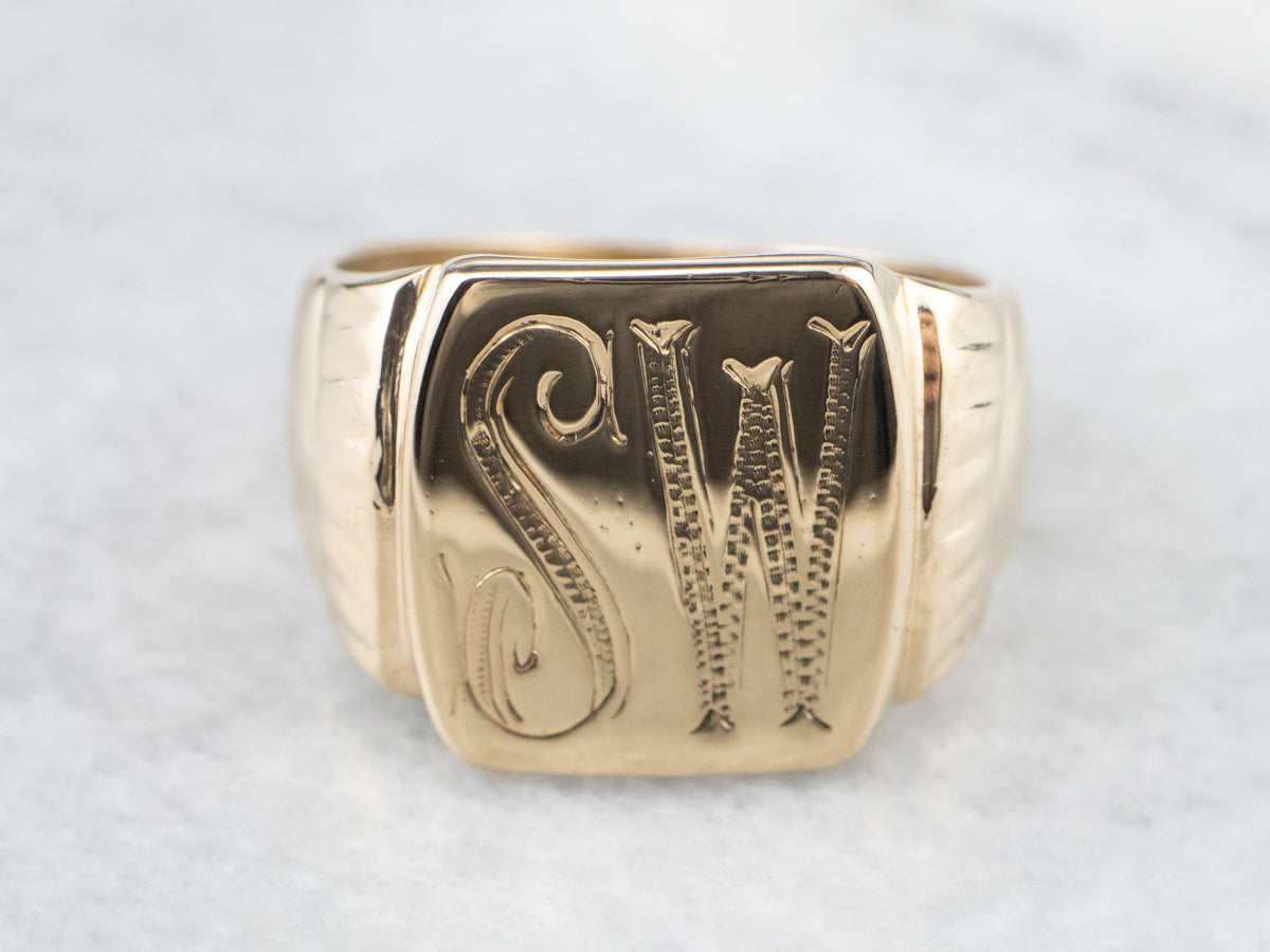 Mid-Century "SW" Gold Signet Ring