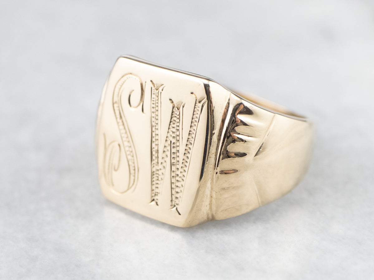 Mid-Century "SW" Gold Signet Ring