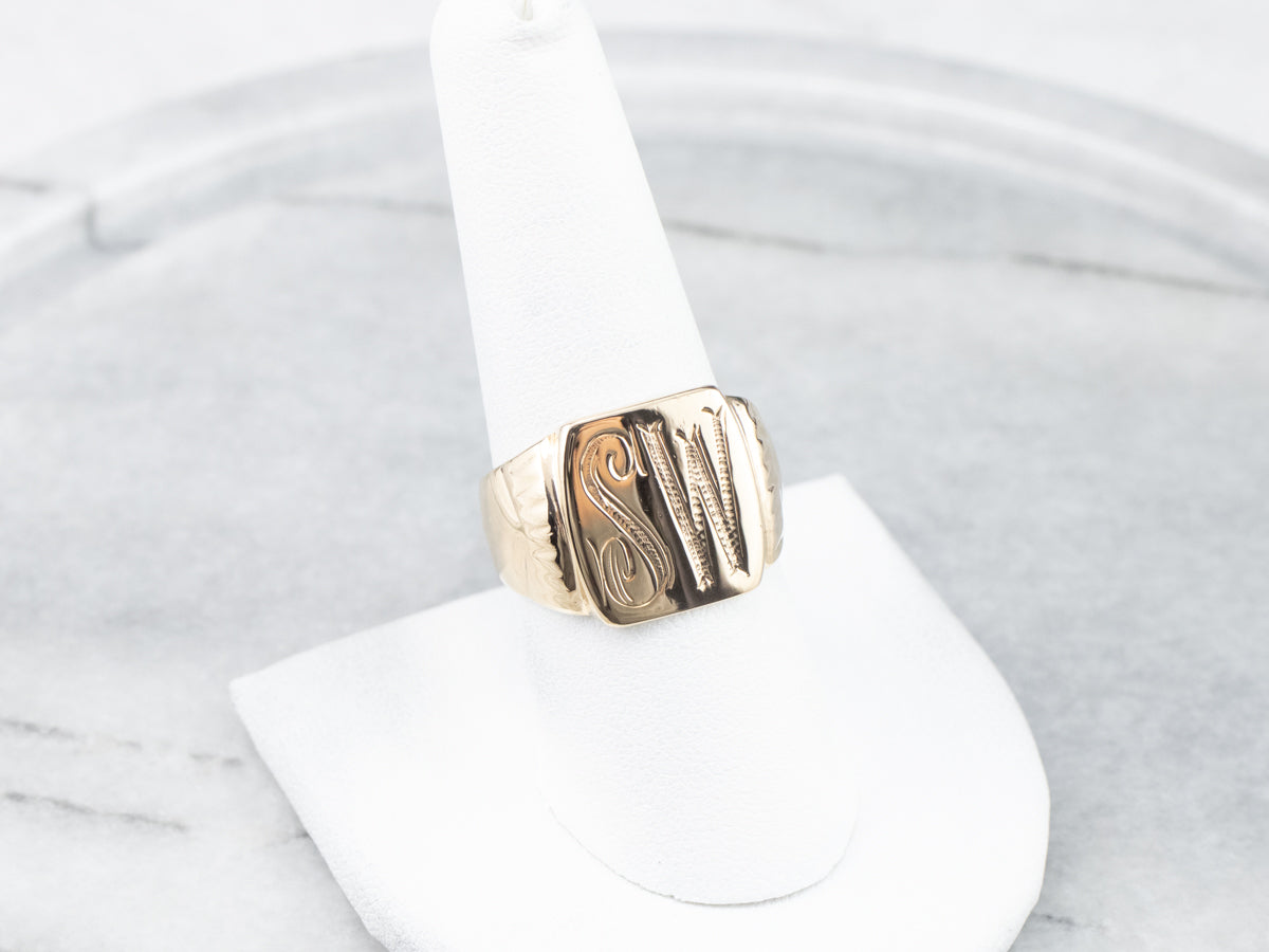 Mid-Century "SW" Gold Signet Ring