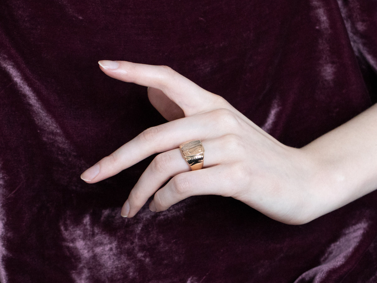 Mid-Century "SW" Gold Signet Ring