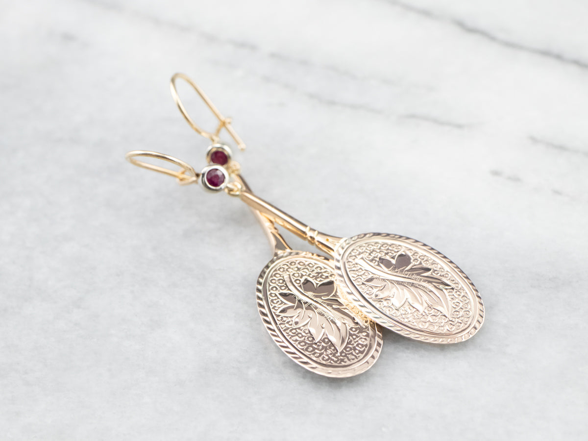 Ruby Gold Bar Drop Earrings