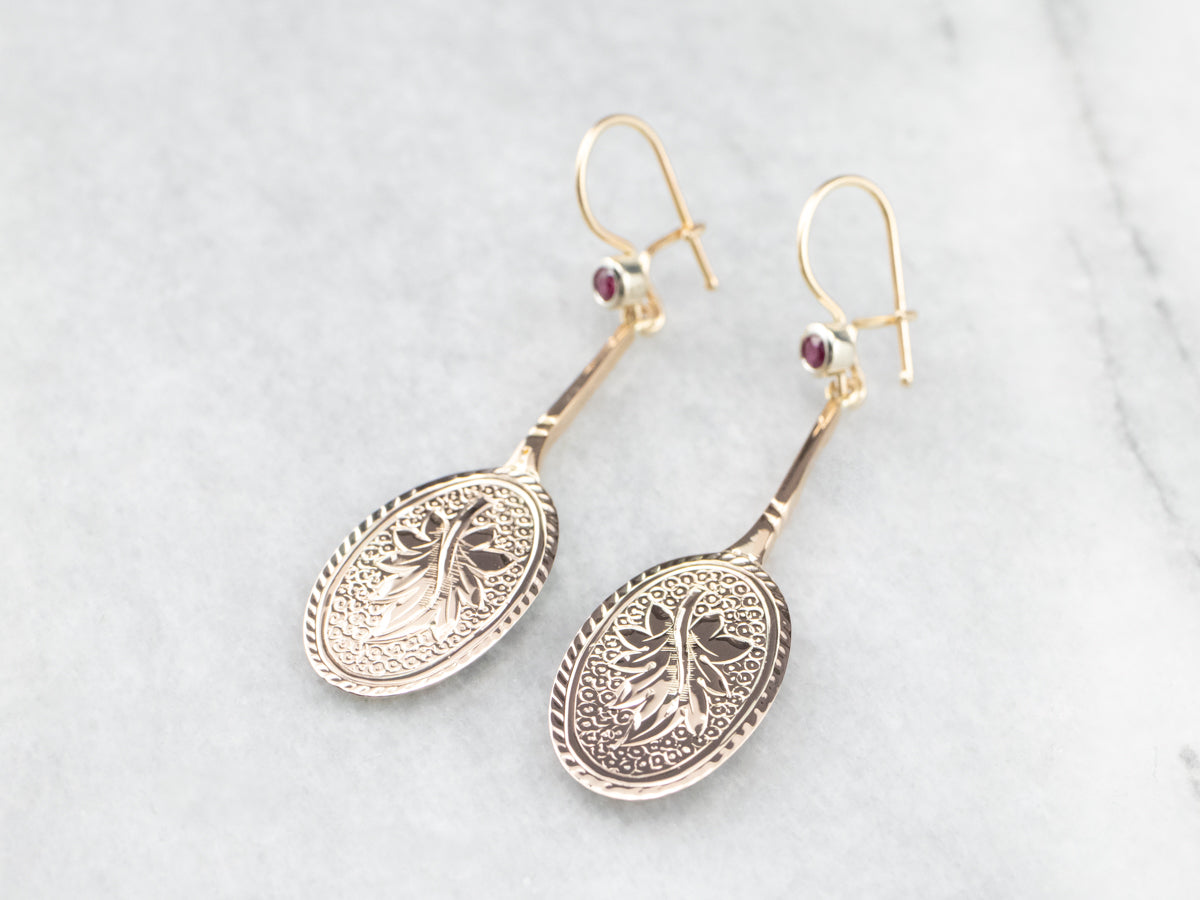 Ruby Gold Bar Drop Earrings