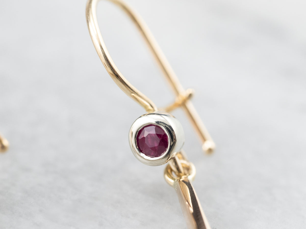 Ruby Gold Bar Drop Earrings