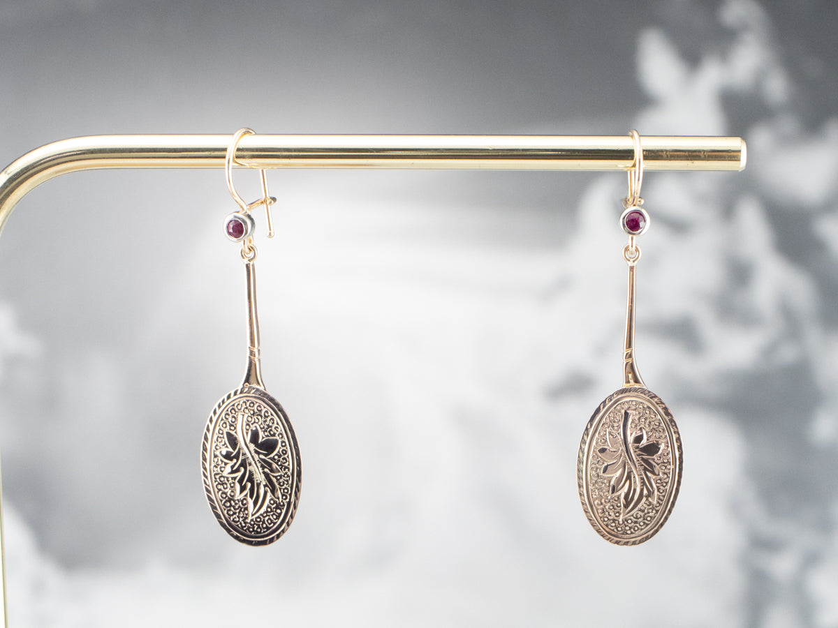 Ruby Gold Bar Drop Earrings