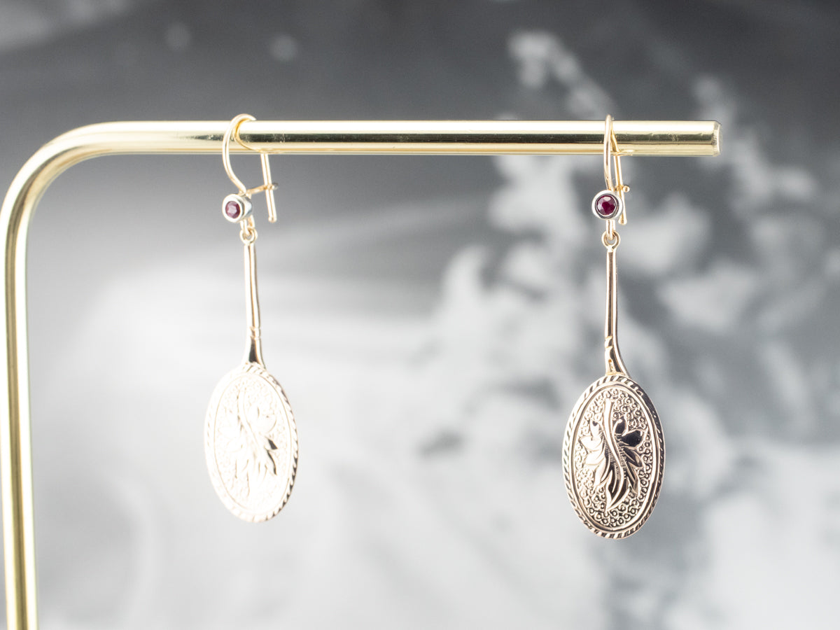 Ruby Gold Bar Drop Earrings
